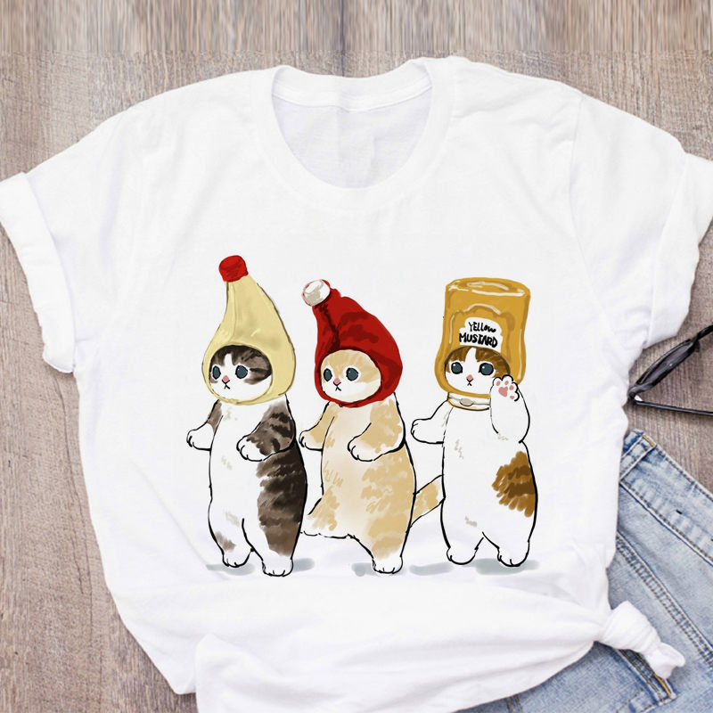 Women T-shirt Cute Cat Funny Cartoon T-shirt