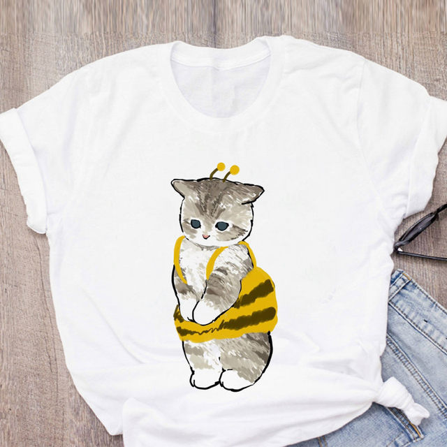 Women T-shirt Cute Cat Funny Cartoon T-shirt