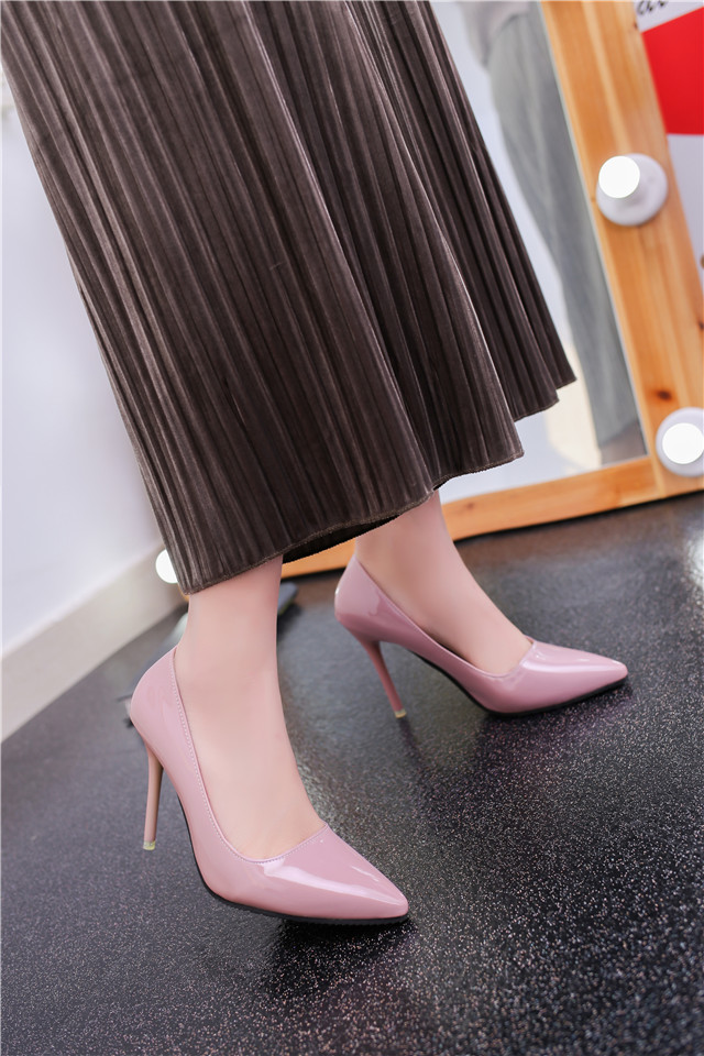 Women’s shoes 2020 new fashion pointed head hollow bow 5cm high heels female students thick heel sexy fashion single shoes