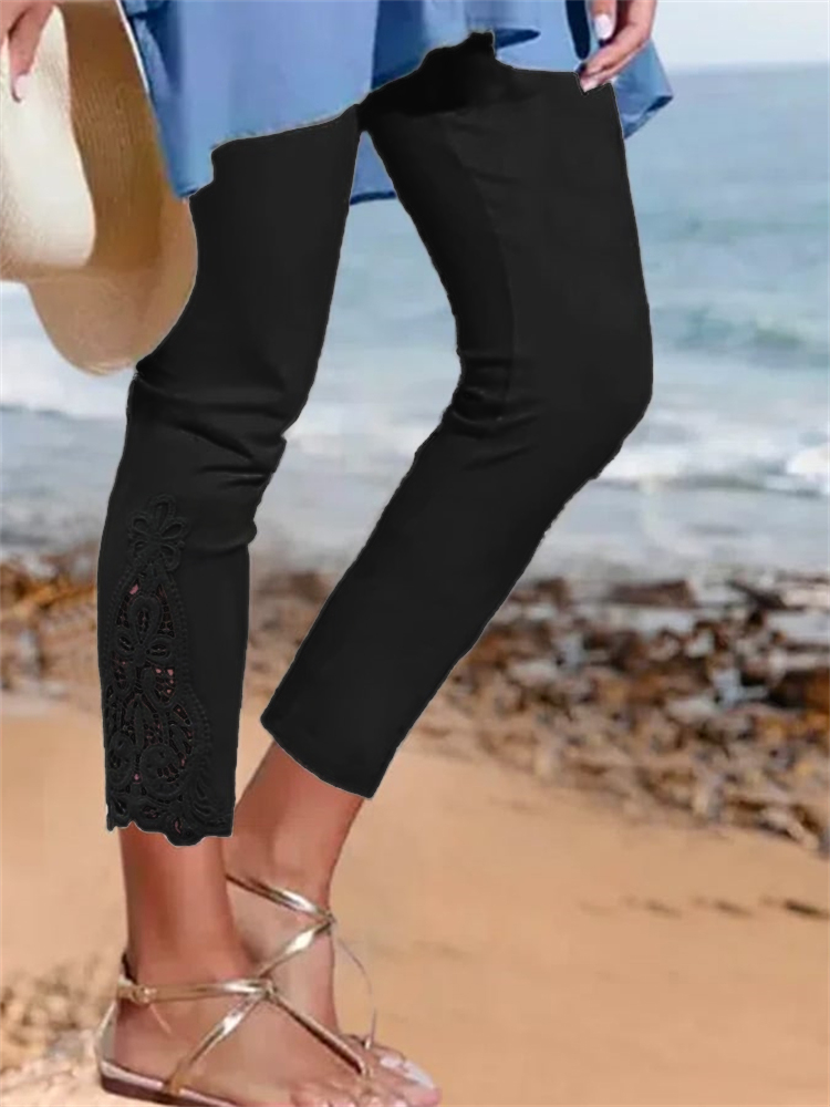Elegant Hollow Lace Patch Comfy Leggings