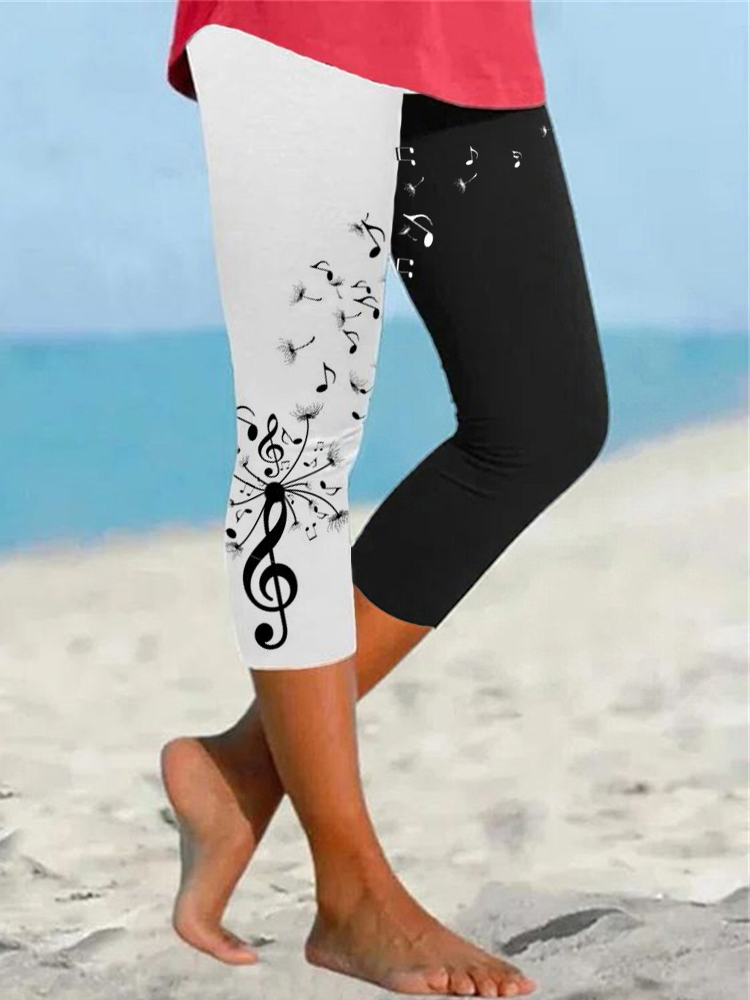 Music Notes Dandelion Contrast Cropped Leggings