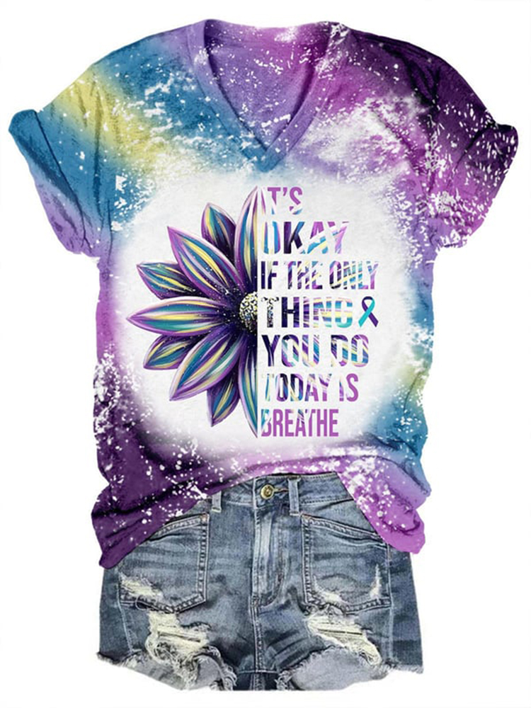 It's Okay If The Only Thing You Do Today Is Breathe Sunflower Print T-Shirt