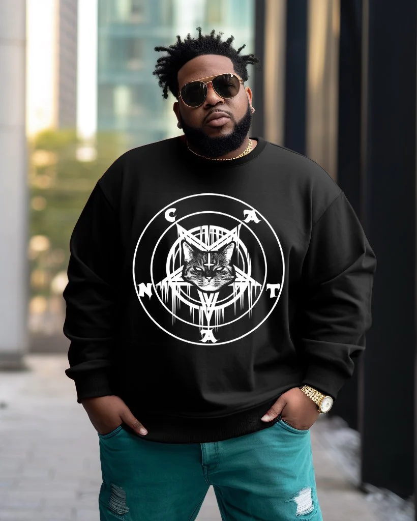 Men's Plus Size Retro Cat Star Sweatshirt