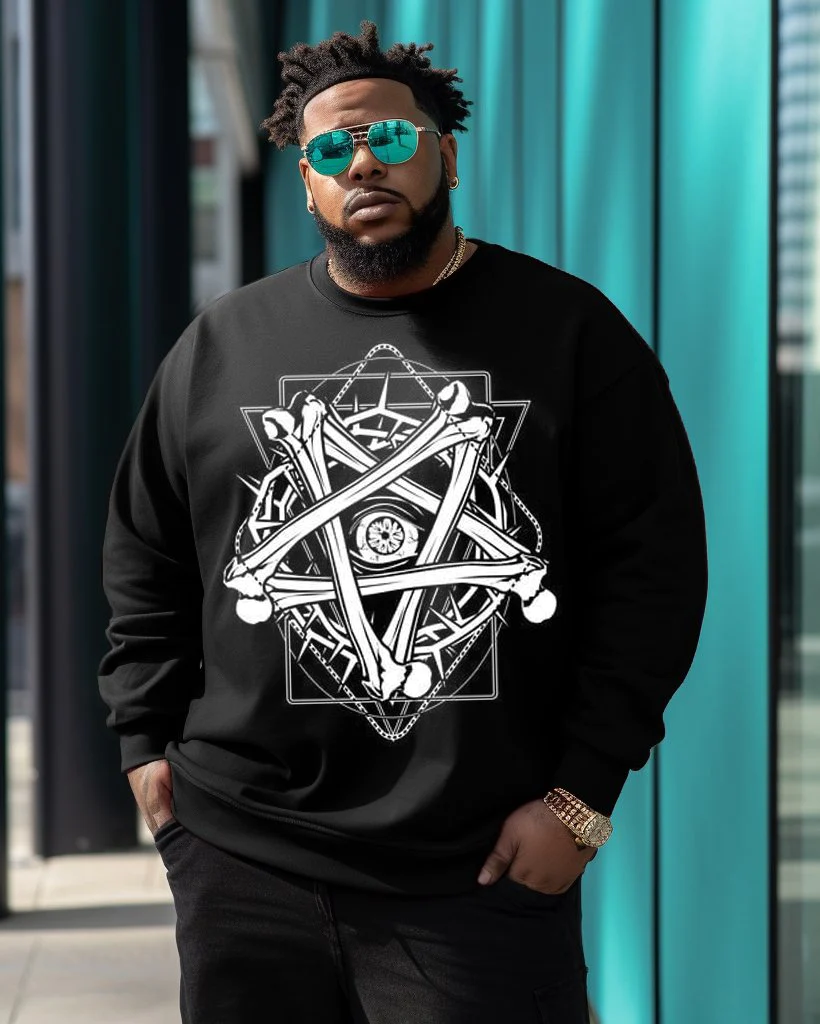 Men's Plus Size Star Array Skeleton Retro Sweatshirt