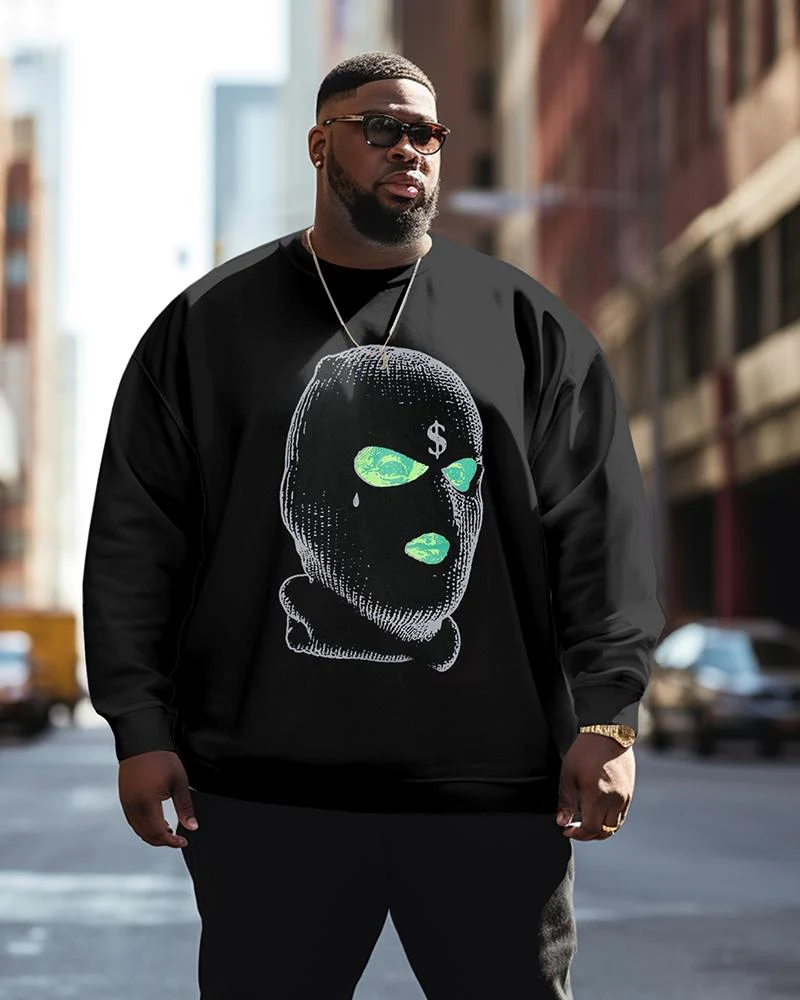 Men's Plus Size Dollar Headgear Round Neck Sweatshirt