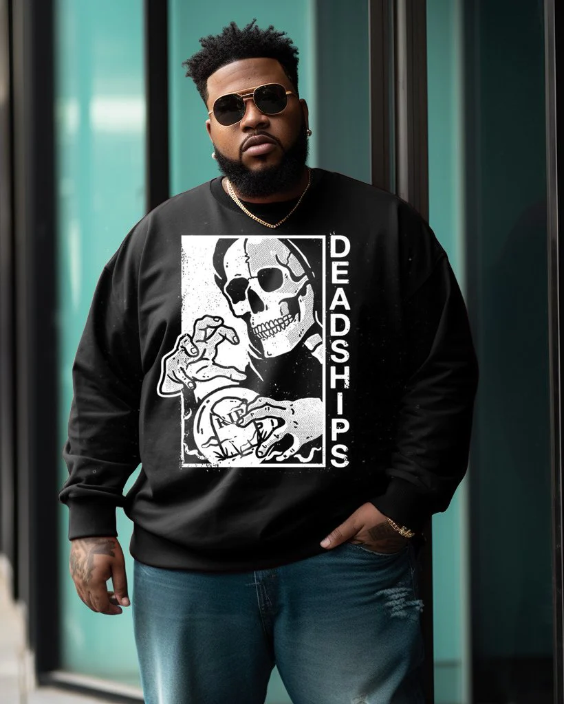 Men's Plus Size Deadships Skull Retro Sweatshirt