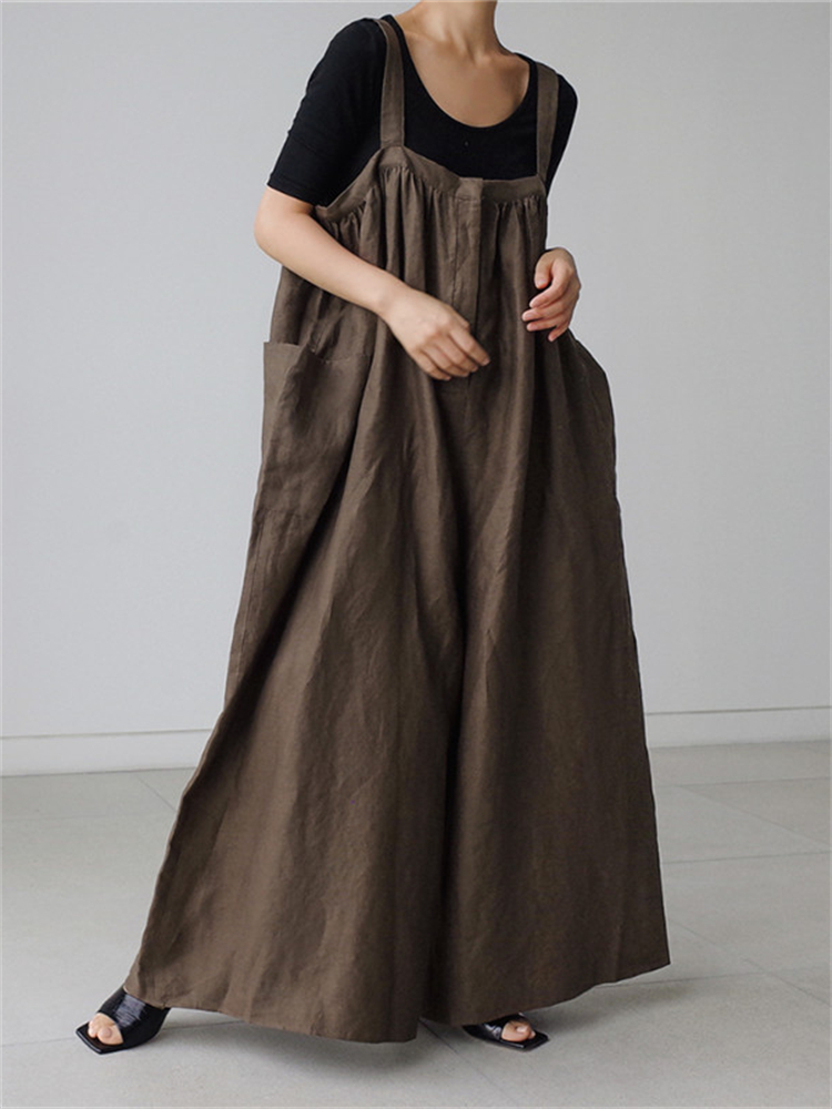 Big Pocket Pleated Oversize Wide Leg Jumpsuit