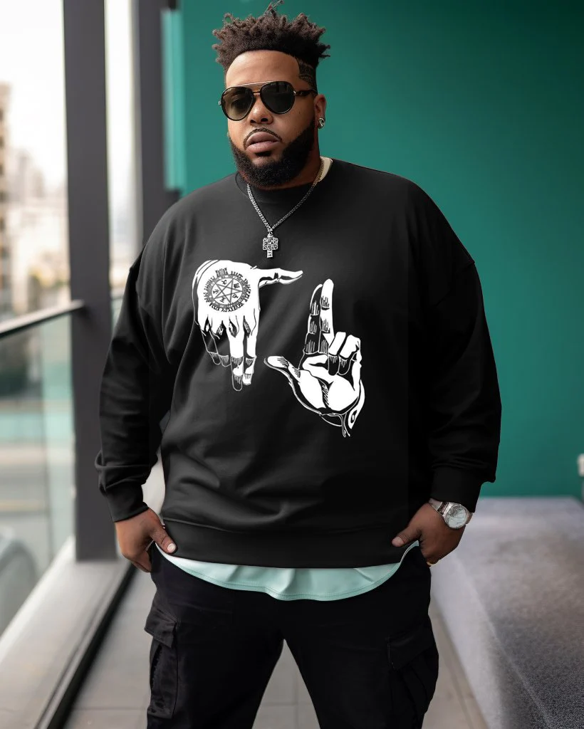 Men's Plus Size Finger Photo Pose Retro Sweatshirt