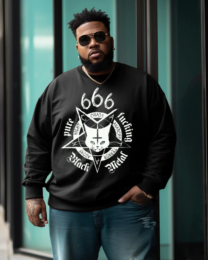 Men's Large Size 666 Cat Star Array Retro Sweatshirt
