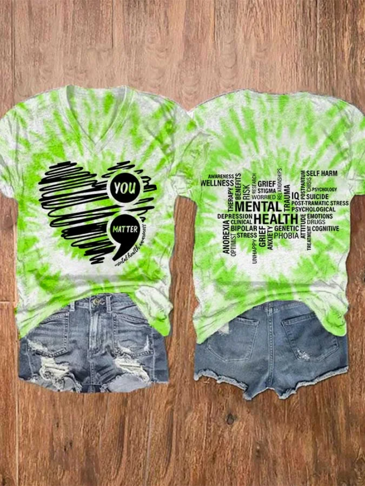 Women'S Mental Health Awareness Casual Print Short Sleeve T-Shirt