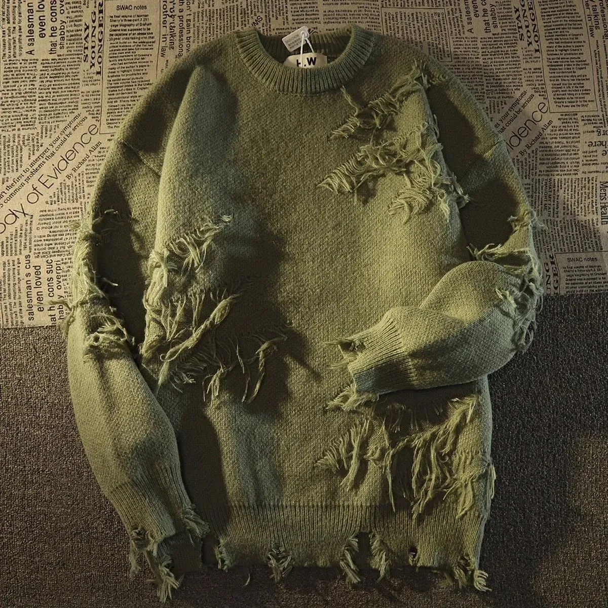 Hole Fringed Sweater Loose Versatile Sweater For Men And Women Long Sleeve Sweater