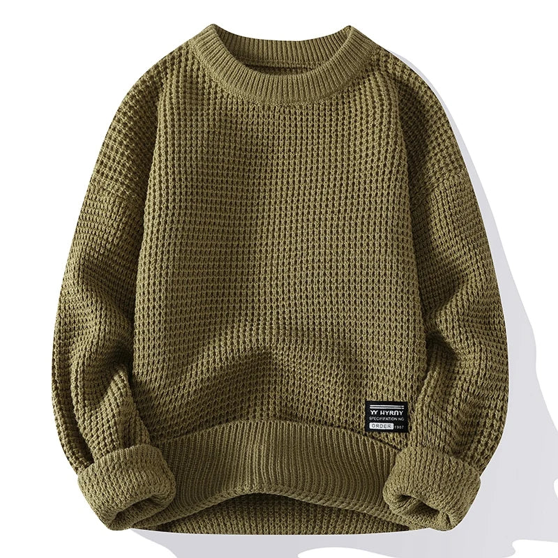 Casual Men's Round Neck Sweater Solid Color Texture