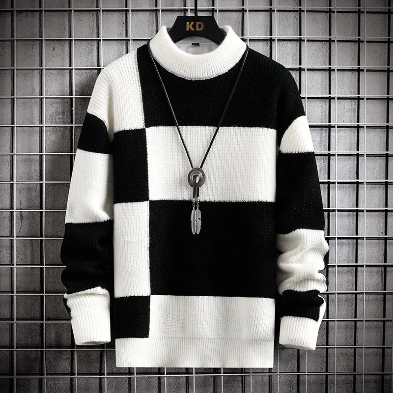 Casual Patchwork Color Knitted Pullovers for Male
