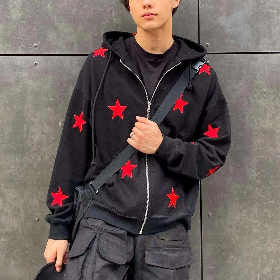 Embroidered Star Loose Zip Design Sweater