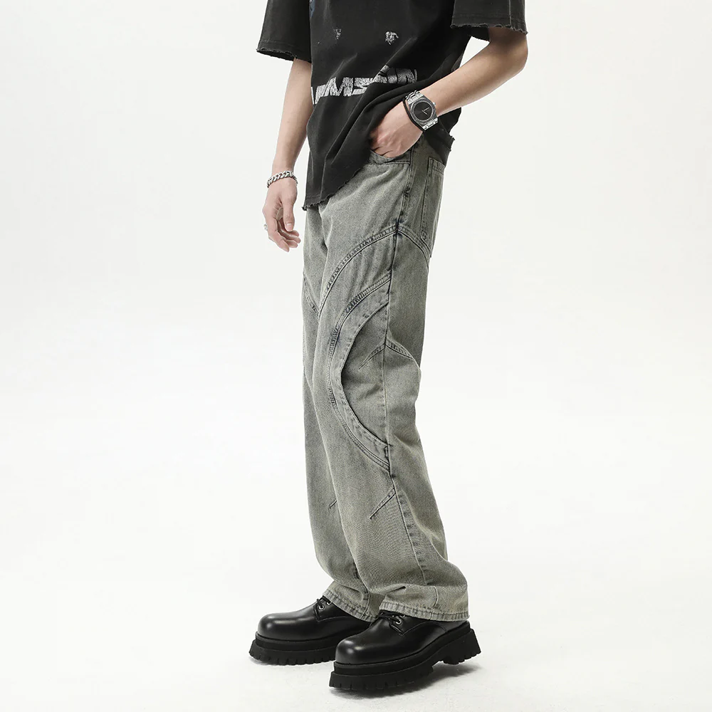 Straight Casual Loose Heavy-duty Jeans Men's Non-elastic