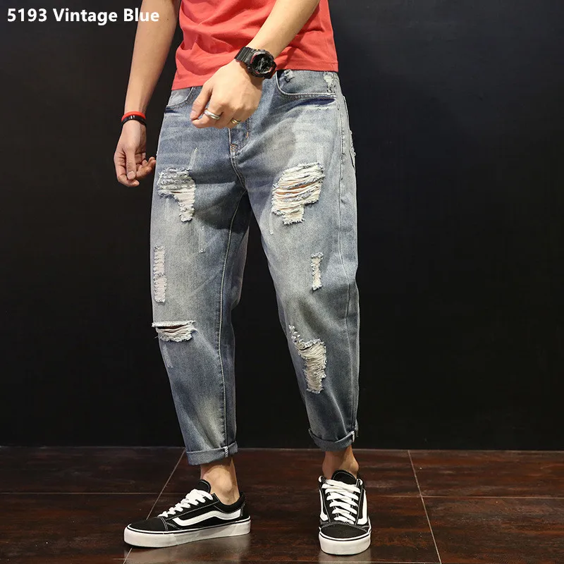 Men Summer Ripped Ankle Pants