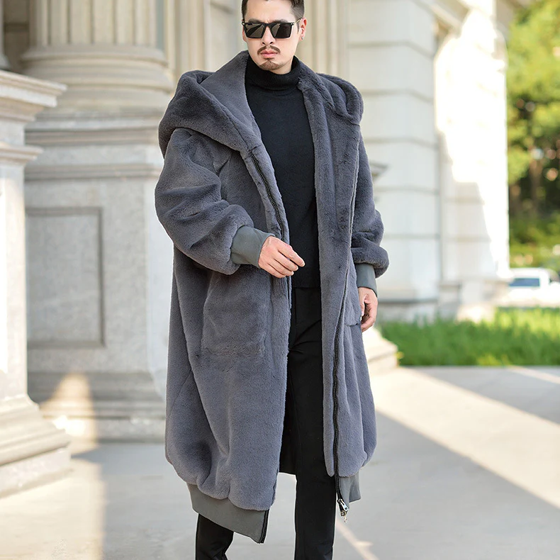 Winter Men's Mid-length Coat Imitation Fur Thick Warm Jacket