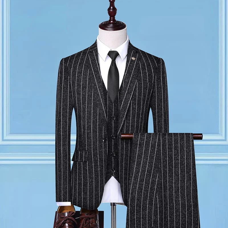 New Trend Men's Suit Three-Piece Stripe Slim Fashion British Style