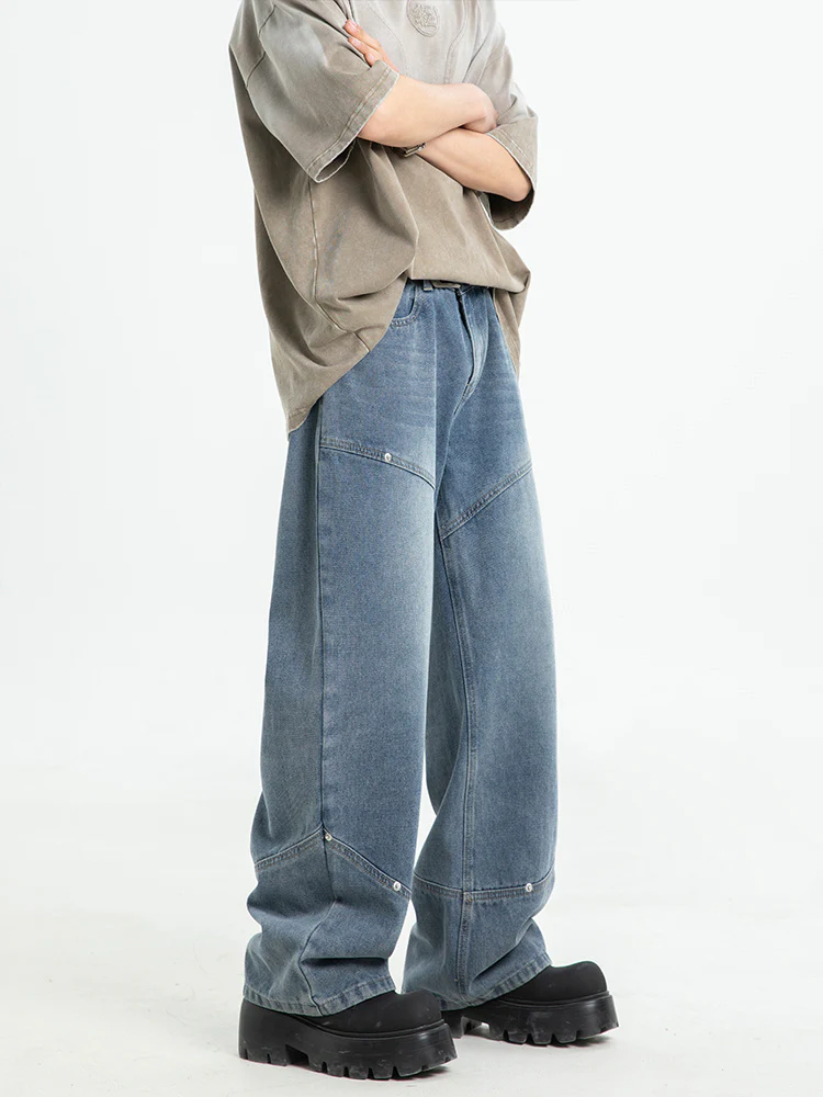 Men's Fashion Casual Rivet Deconstructing Straight Wide-leg Pants