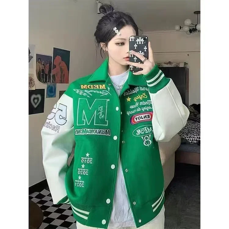 Men's baseball V-neck loose embroidery jacket