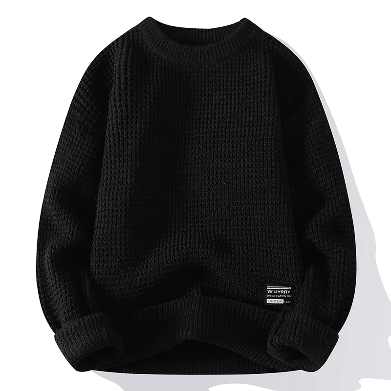 Casual Men's Round Neck Sweater Solid Color Texture