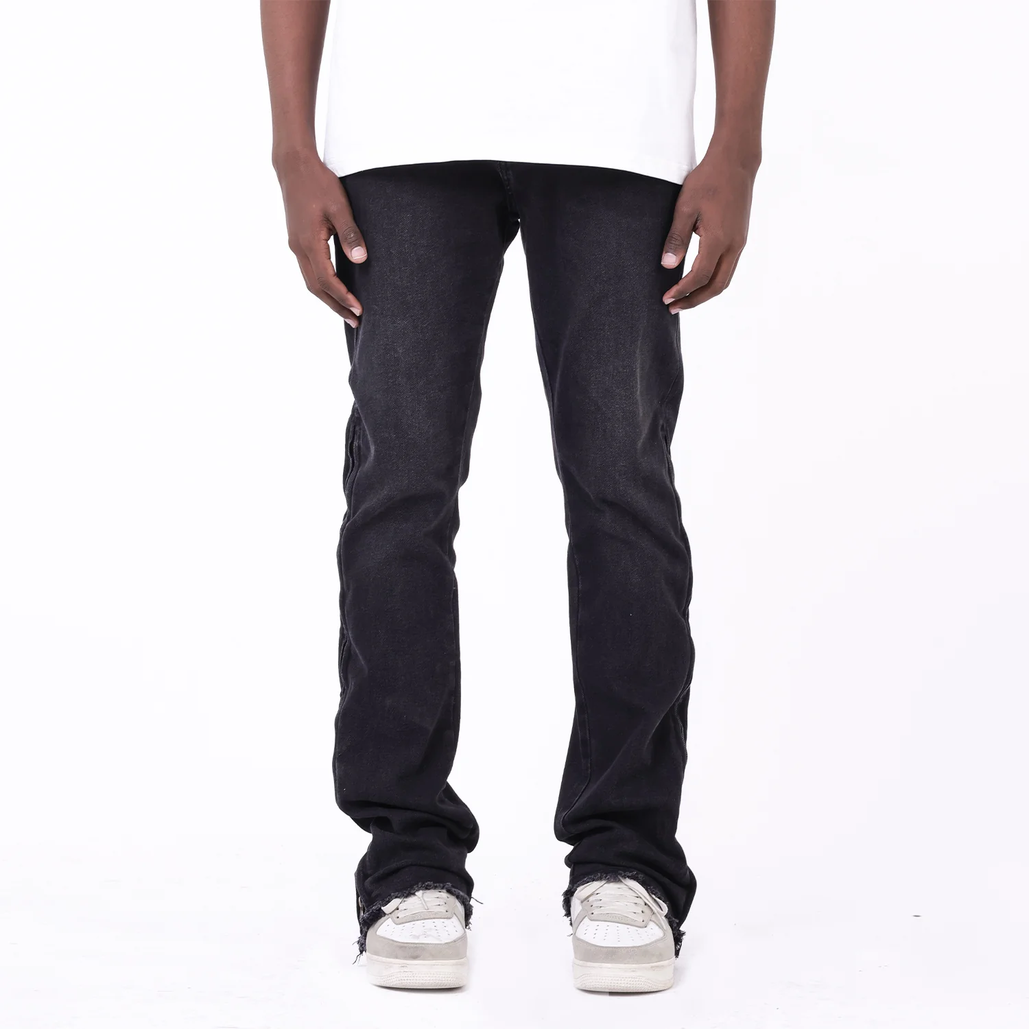Straight Tube Raw Edge Side Zipper Design Jeans