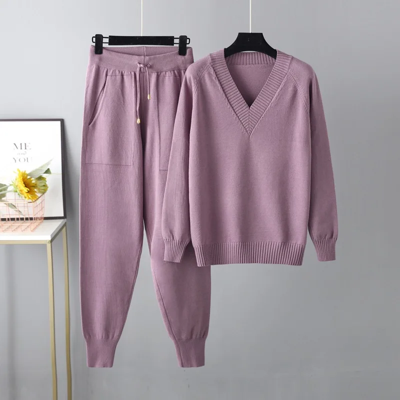 Female Knitted Pants Suits Fashion Casual Pullover Tracksuits Outwear