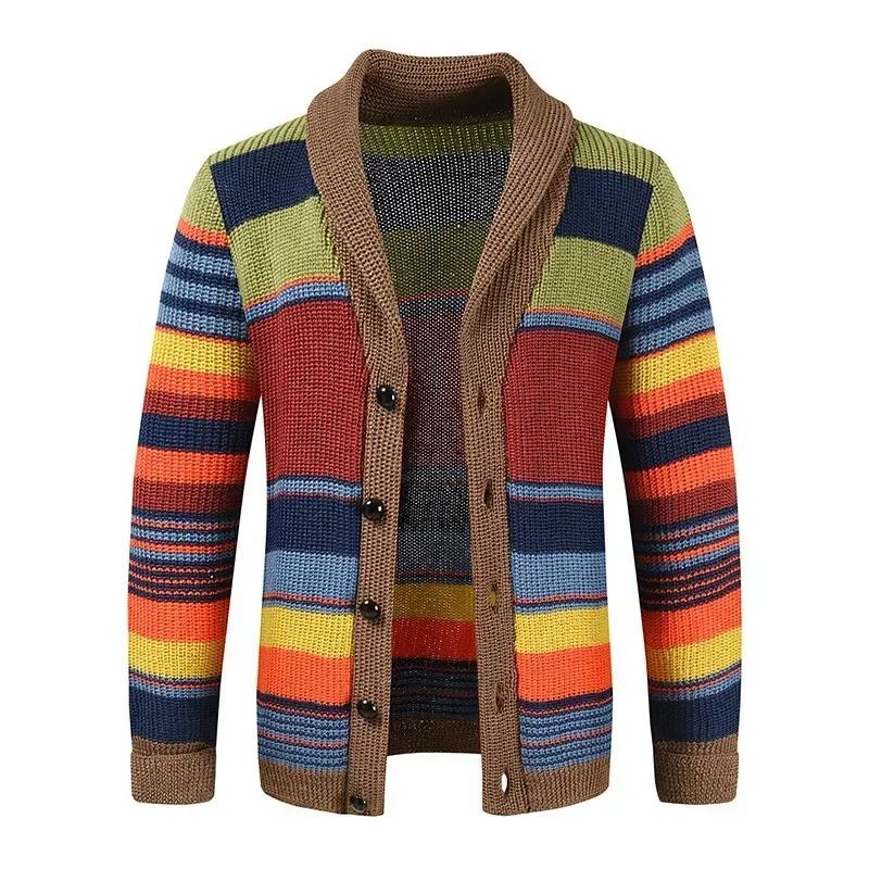Men's V-Neck Collar Cardigan Sweater Slim Fit Cable Knit