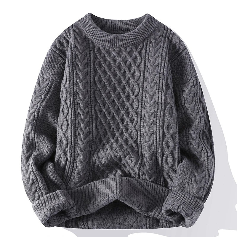 Vintage O Neck Solid Color Mens Knitted Pullovers