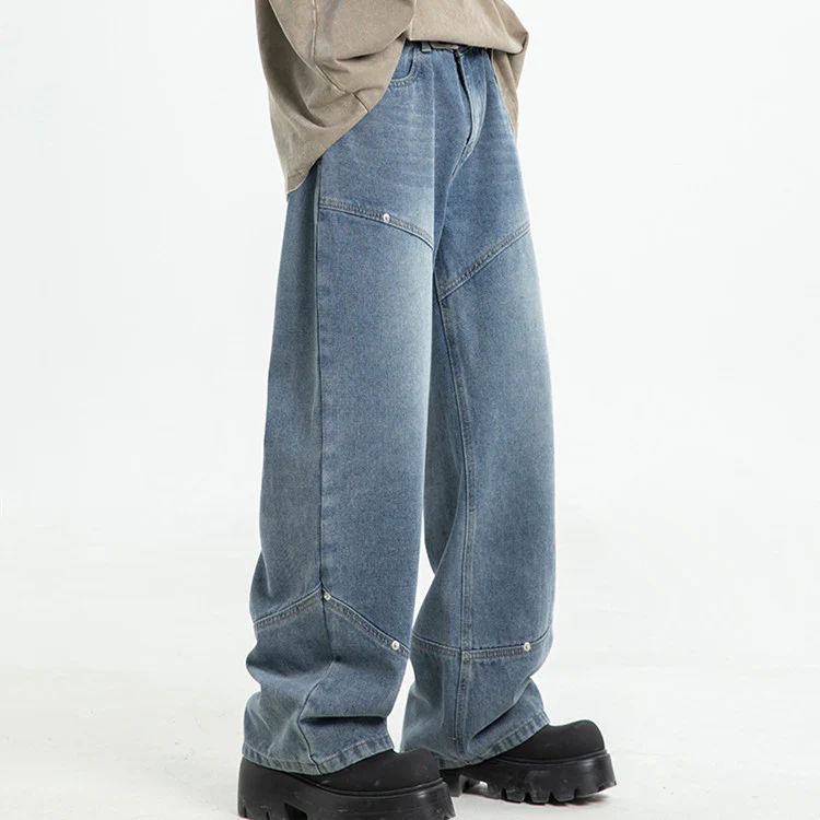 Men's Fashion Casual Rivet Deconstructing Straight Wide-leg Pants