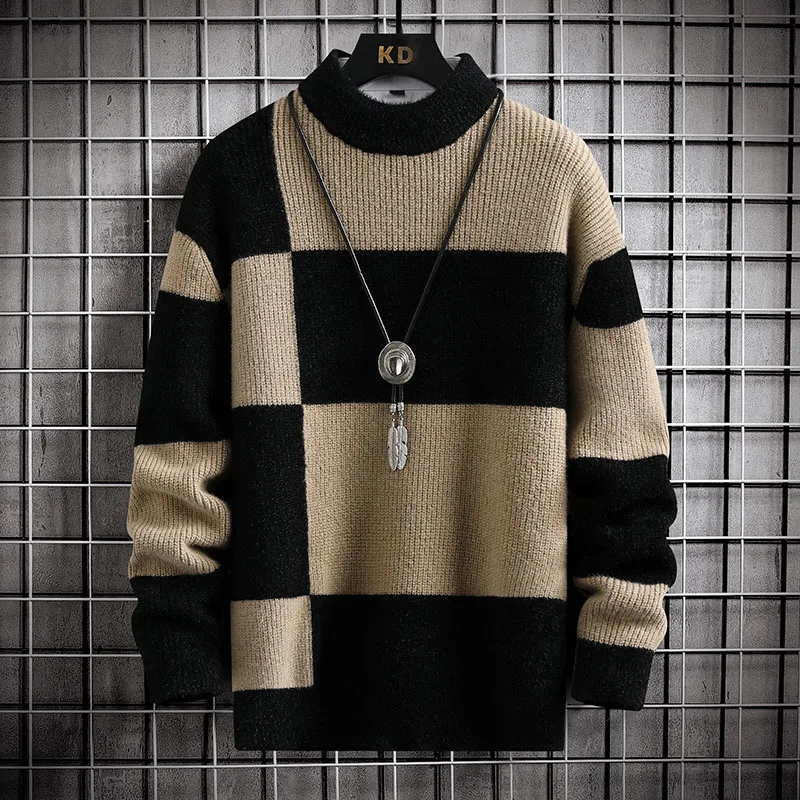 Casual Patchwork Color Knitted Pullovers for Male