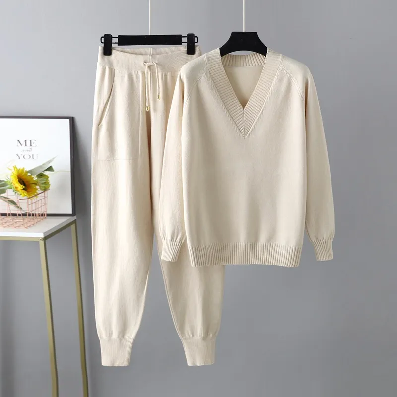 Female Knitted Pants Suits Fashion Casual Pullover Tracksuits Outwear