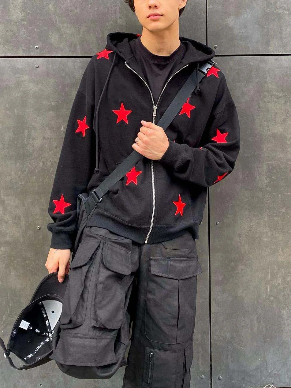 Embroidered Star Loose Zip Design Sweater